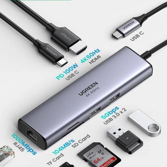 UGREEN USB-C hub with multiple ports on a white background