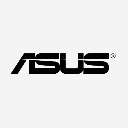 Black ASUS logo on a white background